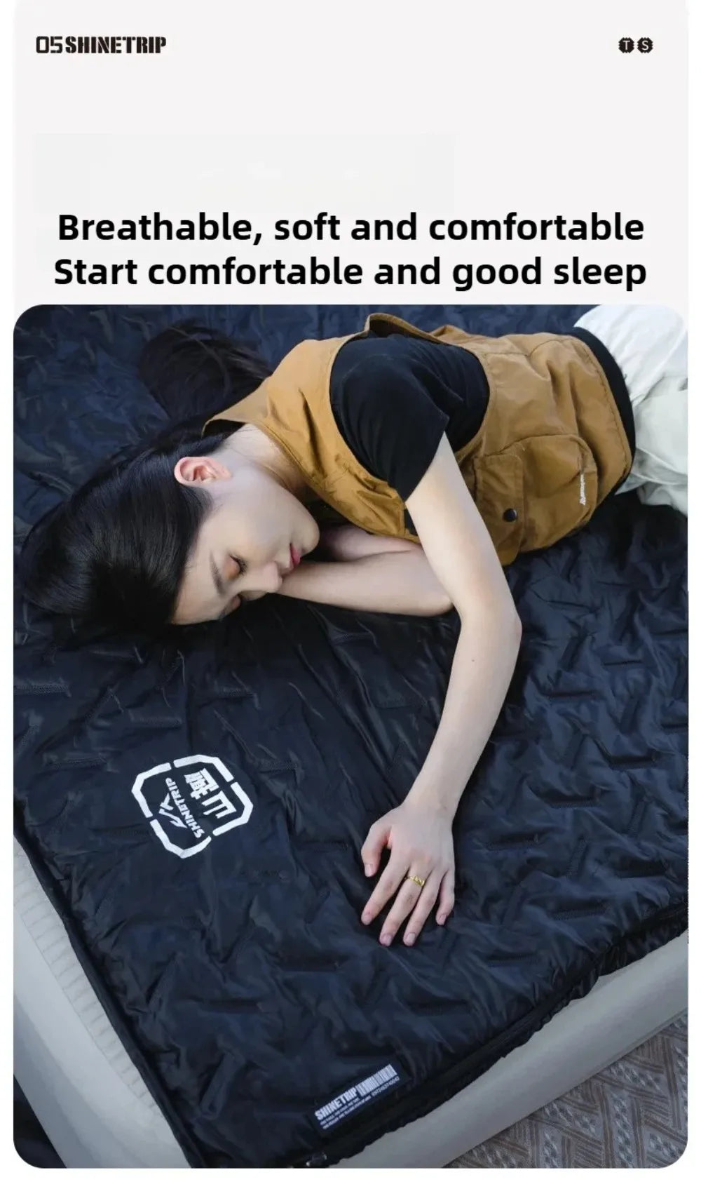 ShineTrip（山趣）#05 シリーズ エンベロープ スリーピングバッグ（G100/G150/G200・L/R・Black／Sand）