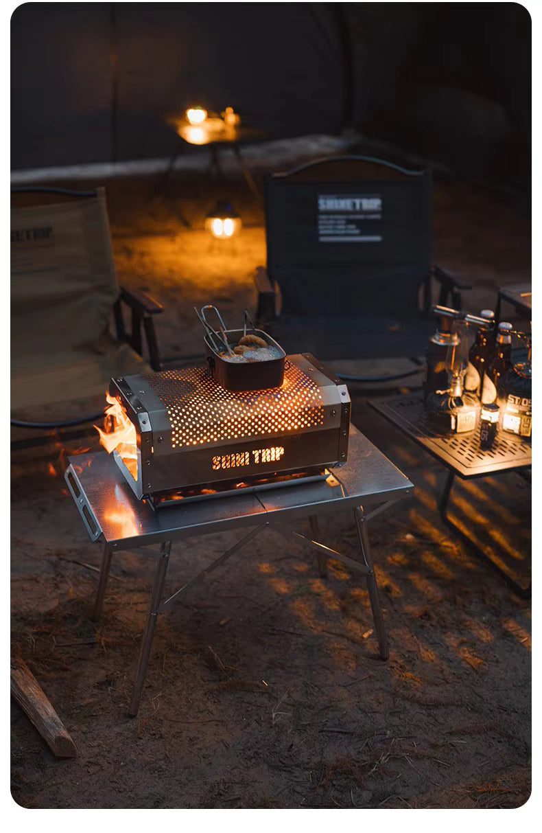 山趣（ShineTrip） 05シリーズ ステンレス 折りたたみキャンプテーブル＆卓上ストーブ 2点セット