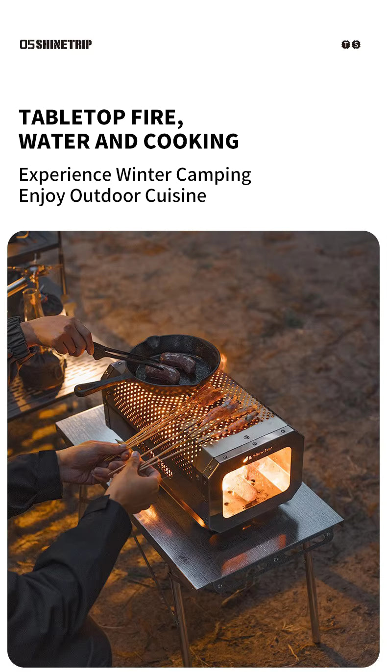 山趣（ShineTrip） 05シリーズ ステンレス 折りたたみキャンプテーブル＆卓上ストーブ 2点セット