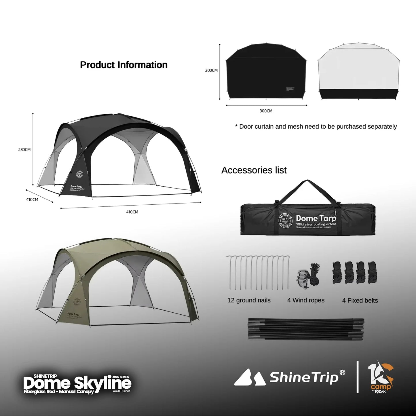 SHINE TRIP Outdoors（シャイン・トリップ アウトドアーズ／山趣）#05 Series Dome Skylight｜ドームスカイライン 本体（FG/AL 2カラー）＋専用オプション