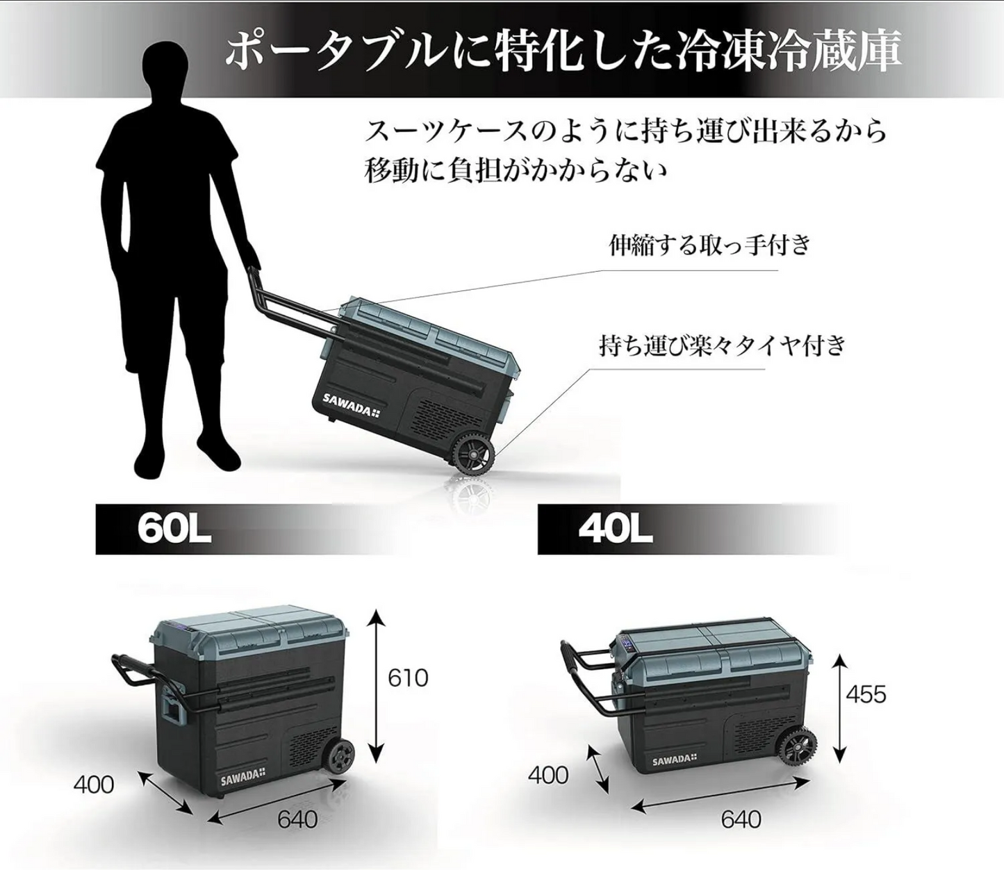 沢田テント SAWADA ポータブル冷凍冷蔵庫(外付けバッテリー対応) 40L