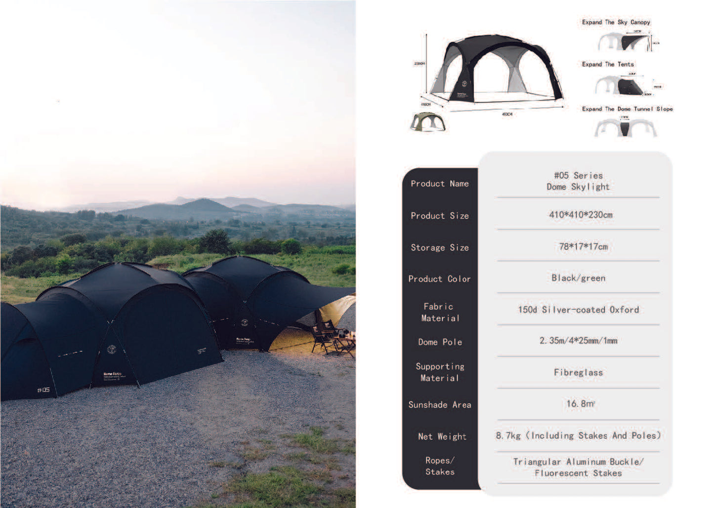 SHINE TRIP Outdoors（シャイン・トリップ アウトドアーズ／山趣）#05 Series Dome Skylight｜ドームスカイライン 本体（FG/AL 2カラー）＋専用オプション