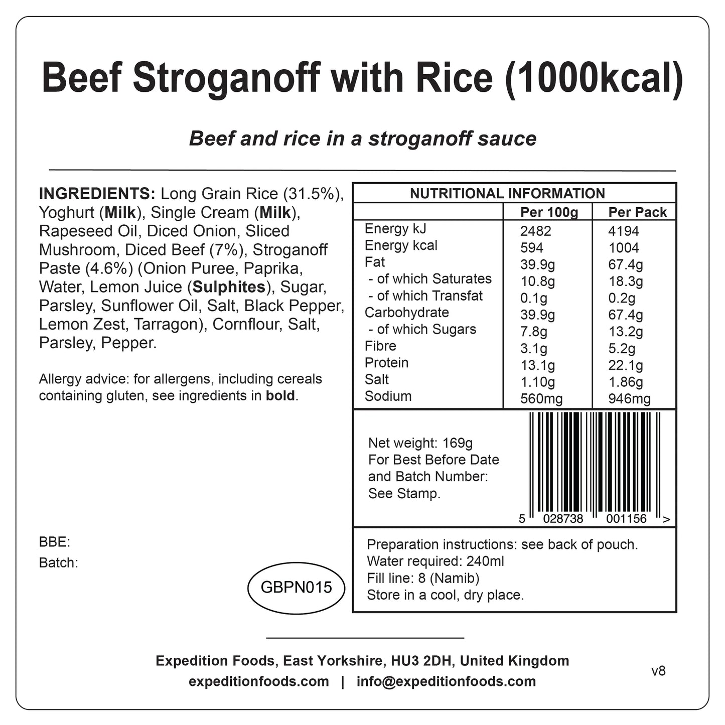 Expedition Foods（エクスペディションフーズ）｜ビーフストロガノフ（1000kcal）｜Beef Stroganoff with Rice｜防災・登山向け高カロリーミール｜SKU:004-5003-1000