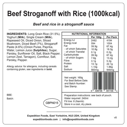 Expedition Foods（エクスペディションフーズ）｜ビーフストロガノフ（1000kcal）｜Beef Stroganoff with Rice｜防災・登山向け高カロリーミール｜SKU:004-5003-1000