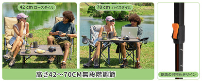 【KingCamp｜キングキャンプ】GRANITE P8060 アウトドアテーブル｜ガラス繊維天板 折りたたみ式 高さ無段階調整 80×60cm