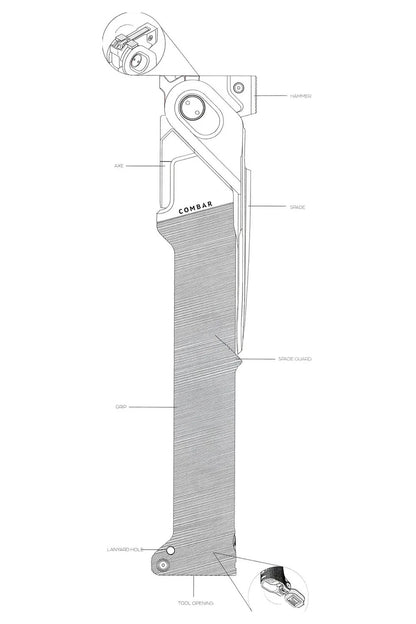 COMBAR コンバー 20年保証 アウトドア用スーパーツール マルチツール ハンマー 斧 シャベル ナイフ ノコギリ