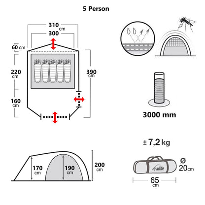 Evolite（エボライト）Excamp 5 Pro Family Tent（エクスキャンプ 5 プロ ファミリーテント）5人用 4シーズン ファミリードーム SunFresh UPF80