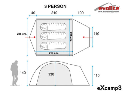 Evolite（エボライト）Excamp 3 Pro Tent（エクスキャンプ 3 プロ テント）3人用 3シーズン ダブルウォール ドームテント E-9204