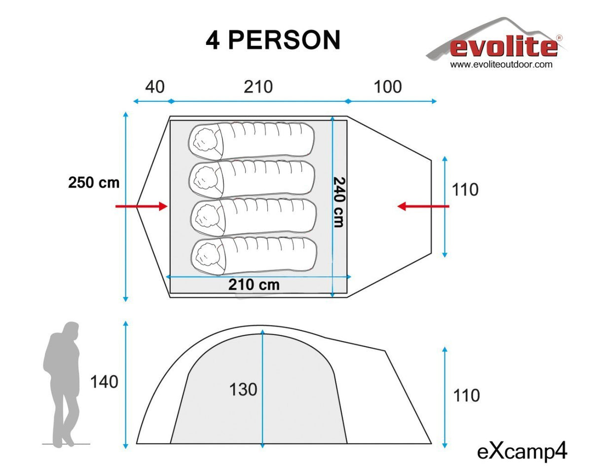 Evolite（エボライト）Excamp 4 Pro Tent（エクスキャンプ 4 プロ テント）4人用 3シーズン ダブルウォール ドームテント E-9205