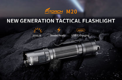 フィトーチ タクティカル LED フラッシュライト 3000ルーメン 充電式 超高輝度 Fitorch M20 PROFESSIONAL TACTICAL FLASHLIGHT 3000LMS