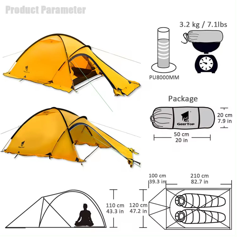 Geertop ギアトップ 2人用 山岳テント ダブルレイヤー 防水 超軽量 登山