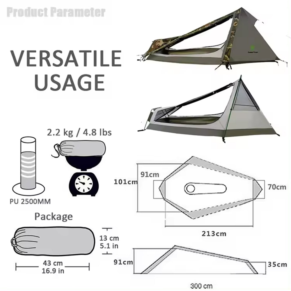 Geertop ギアトップ カモフラージュテント バックパックテント ソロテント 1人用 3シーズン