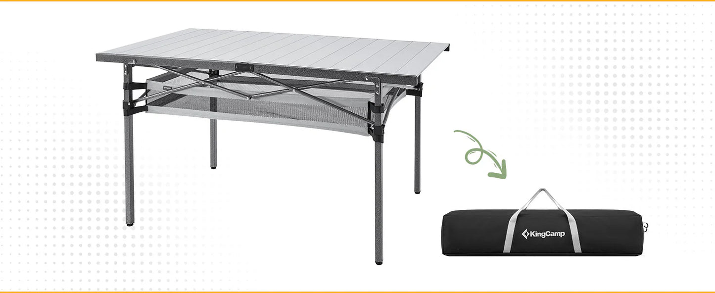 【KingCamp｜キングキャンプ】アウトドアテーブル アルミキャンプ ロールテーブル（ブラック／シルバー）