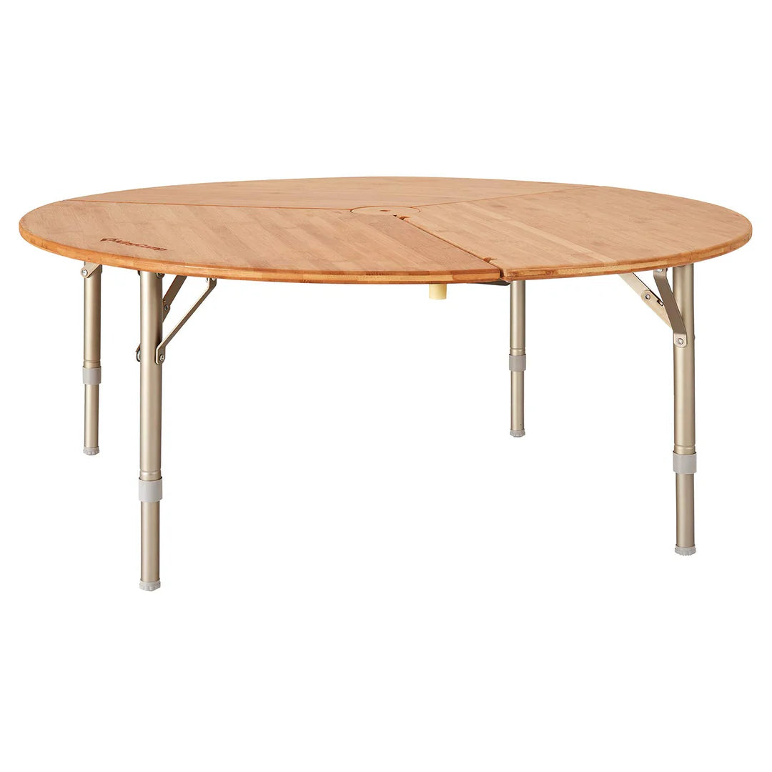 【KingCamp｜キングキャンプ】3-Folding Bamboo Table｜竹製丸型3つ折りテーブル 95cm φ（高さ30〜40cm調整可能）