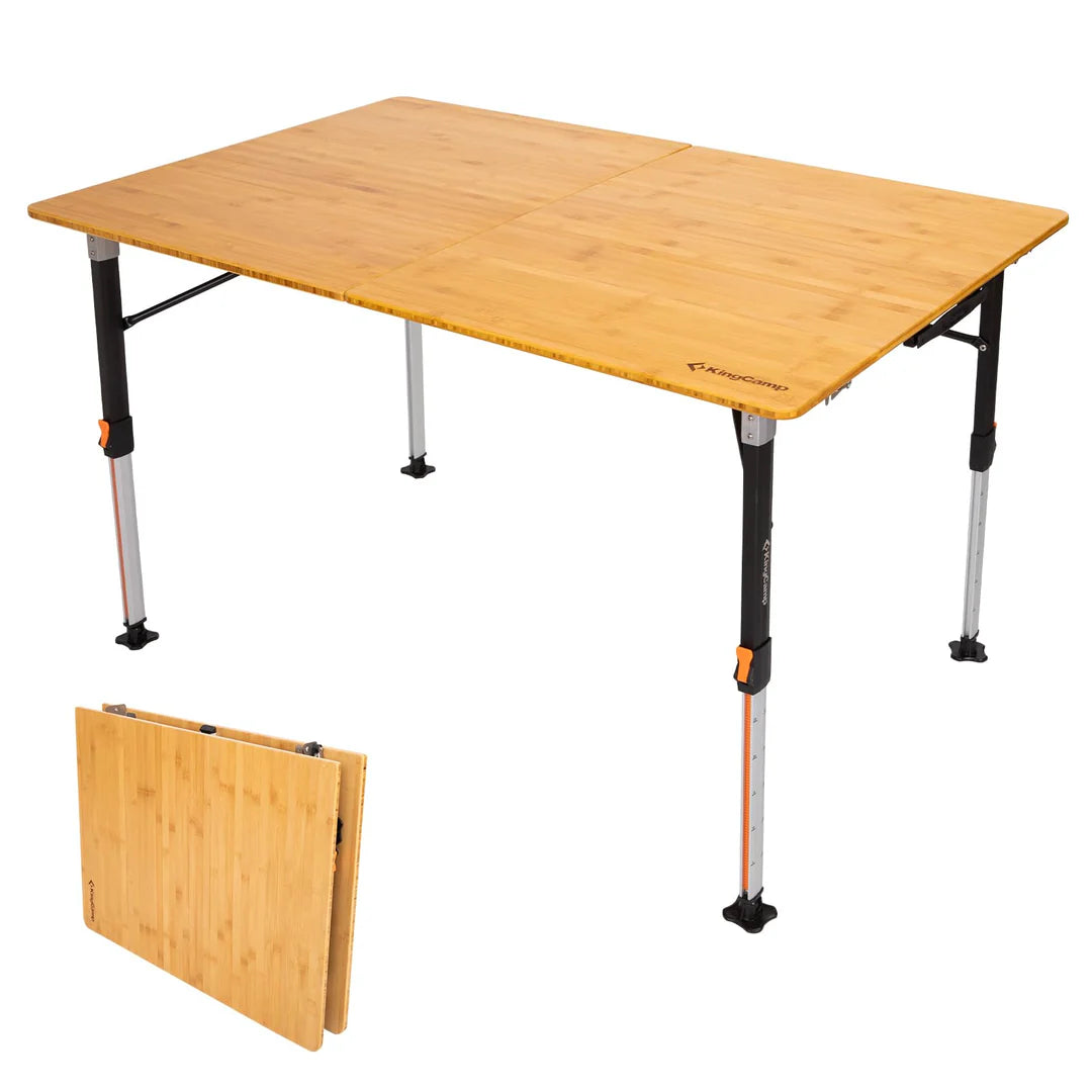 【KingCamp｜キングキャンプ】Bamboo P12080｜竹製キャンプテーブル 120×80cm 高さ無段階調整 折りたたみ式 大型4〜6人用