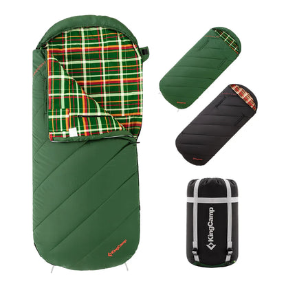 【KingCamp｜キングキャンプ】FREESPACE 300｜封筒型ワイド寝袋｜フランネル裏地・3シーズン対応（ブラック/グリーン）