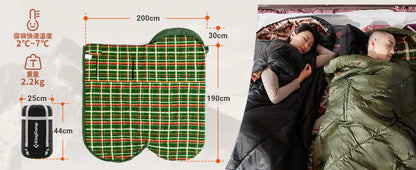 【KingCamp｜キングキャンプ】FREESPACE 300｜封筒型ワイド寝袋｜フランネル裏地・3シーズン対応（ブラック/グリーン）