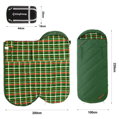 【KingCamp｜キングキャンプ】FREESPACE 300｜封筒型ワイド寝袋｜フランネル裏地・3シーズン対応（ブラック/グリーン）