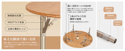 【KingCamp｜キングキャンプ】3-Folding Bamboo Table｜竹製丸型3つ折りテーブル 95cm φ（高さ30〜40cm調整可能）