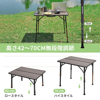 【KingCamp｜キングキャンプ】GRANITE P8060 アウトドアテーブル｜ガラス繊維天板 折りたたみ式 高さ無段階調整 80×60cm