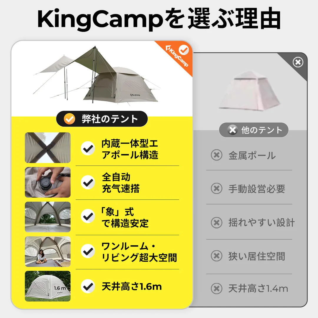 【KingCamp｜キングキャンプ】【2025 NEW】Air Park｜2人用充気式テント｜40秒設営・UVカット・防水3000mm+