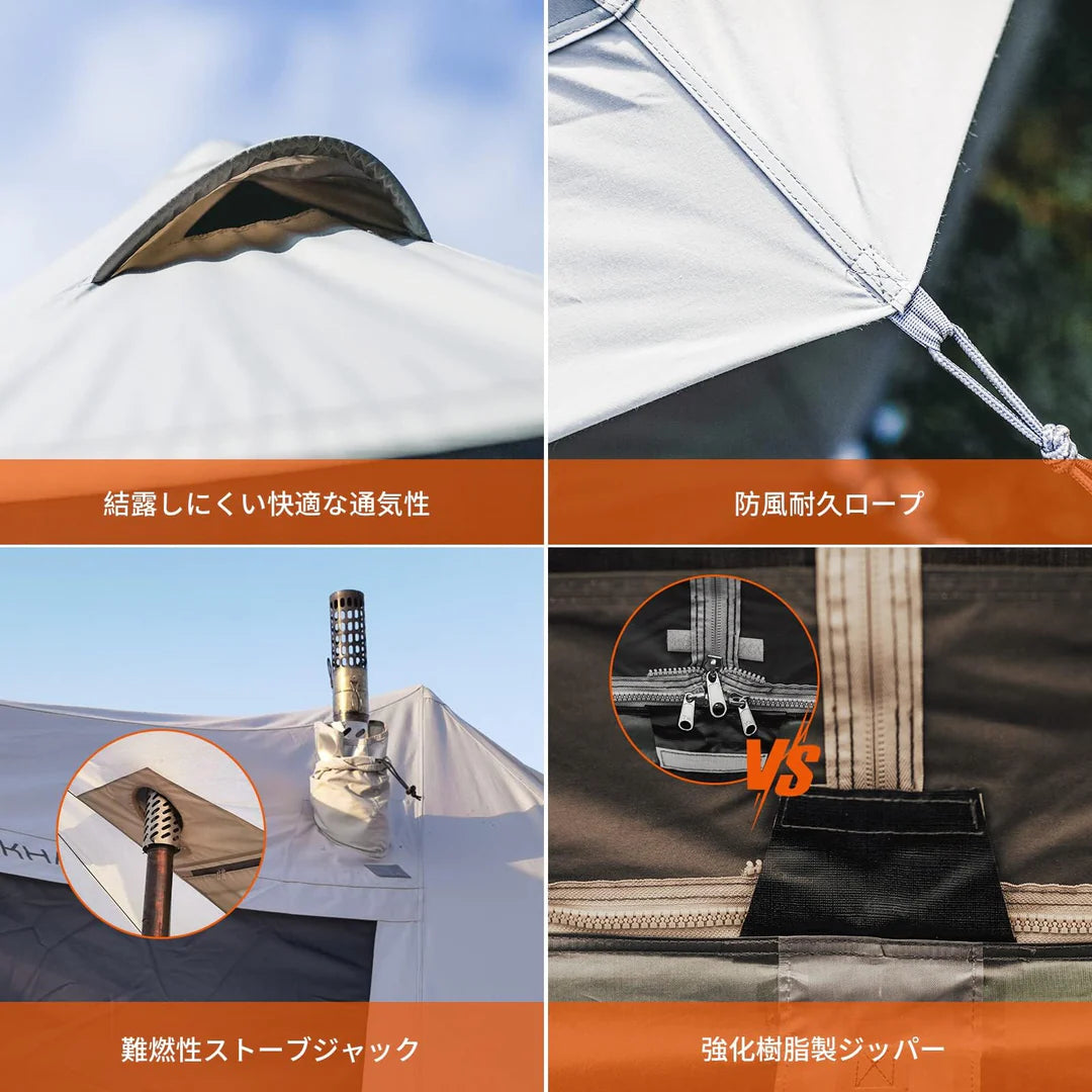 【KingCamp｜キングキャンプ】Khan Palace｜グレー｜超大型T/Cグランピングテント（煙突穴付・二重構造）