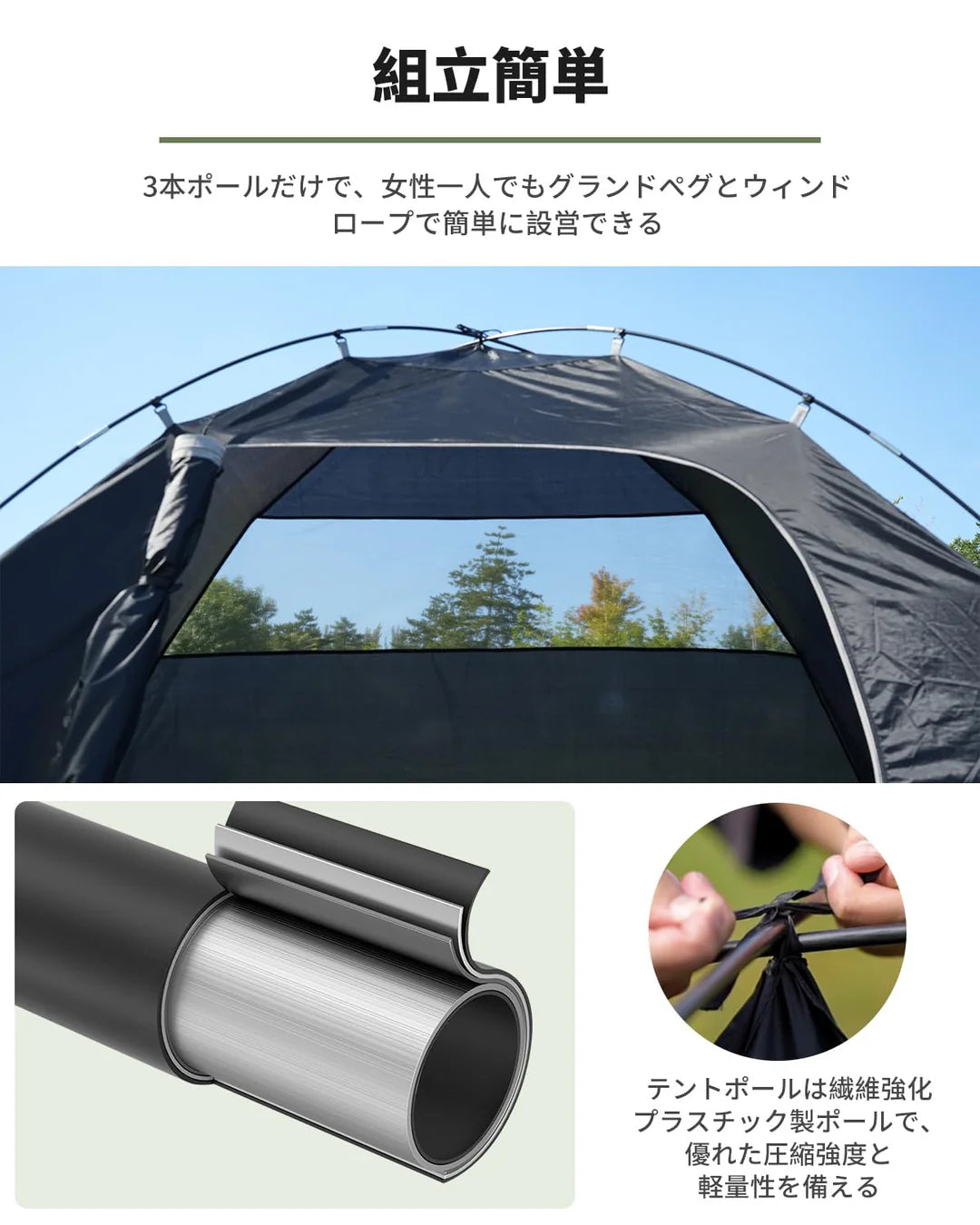 【KingCamp｜キングキャンプ】ドームテント拡張テント 2〜4人用｜前庭付き・4シーズン対応（ベージュ／グリーン）