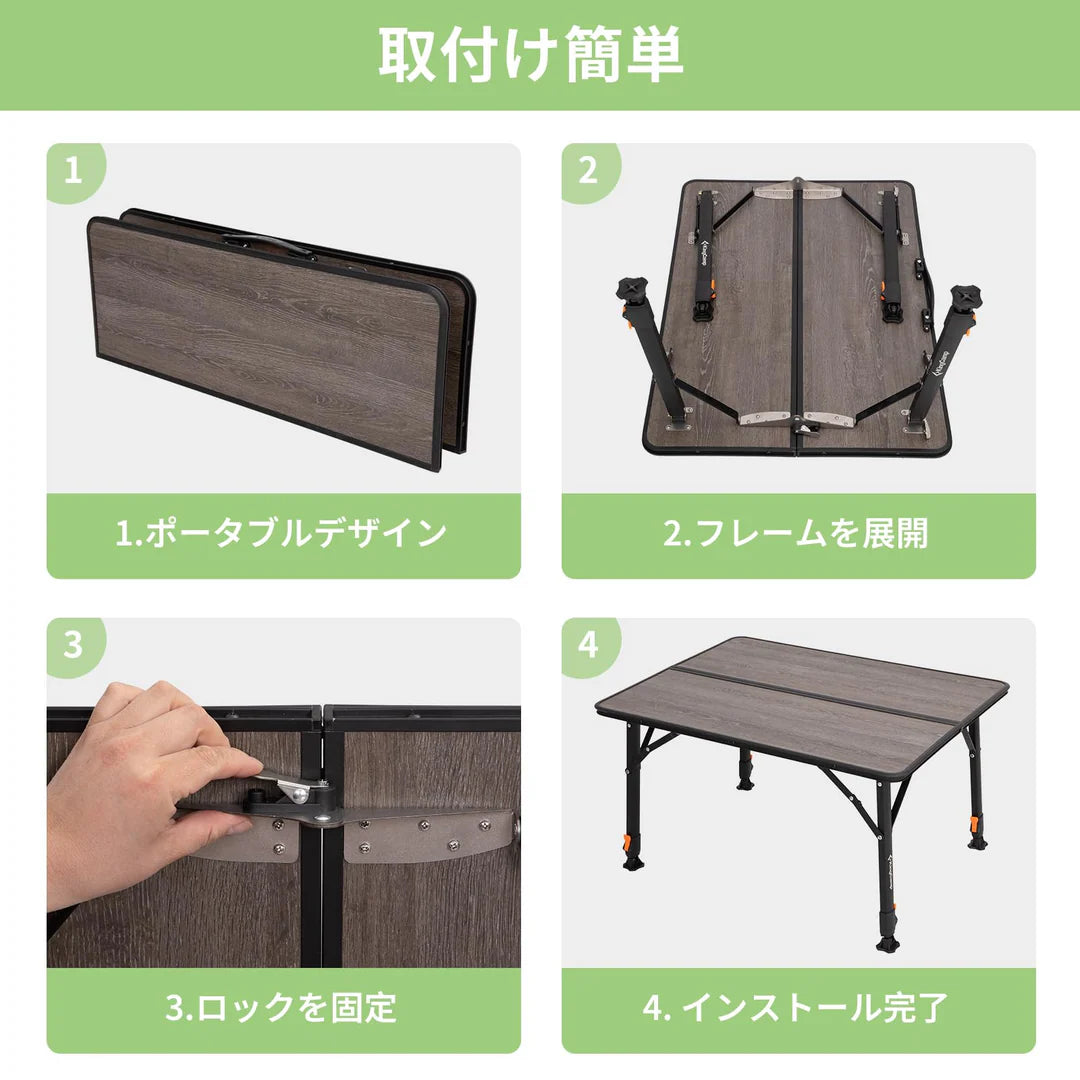 【KingCamp｜キングキャンプ】GRANITE P8060 アウトドアテーブル｜ガラス繊維天板 折りたたみ式 高さ無段階調整 80×60cm