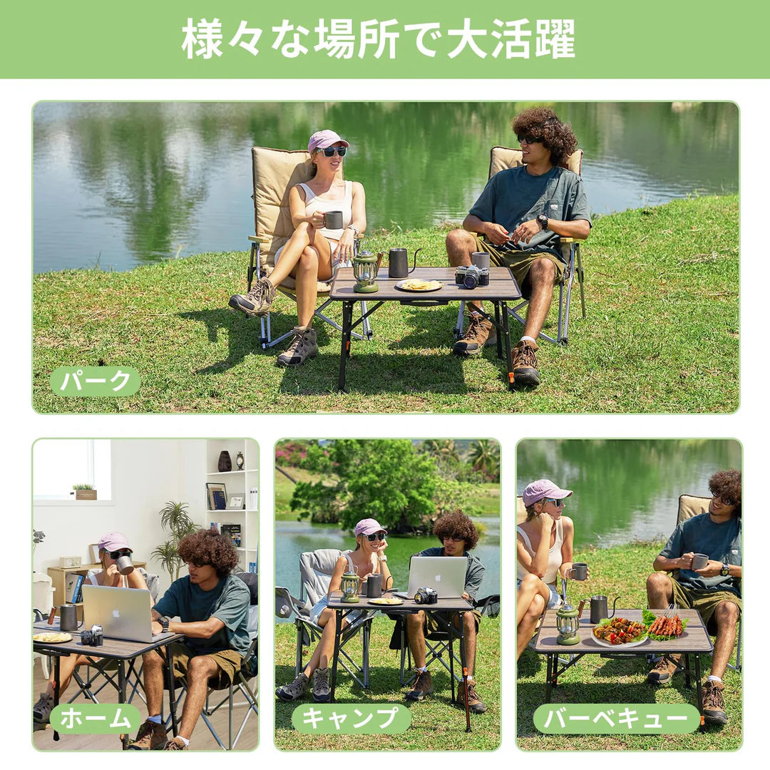 【KingCamp｜キングキャンプ】GRANITE P8060 アウトドアテーブル｜ガラス繊維天板 折りたたみ式 高さ無段階調整 80×60cm