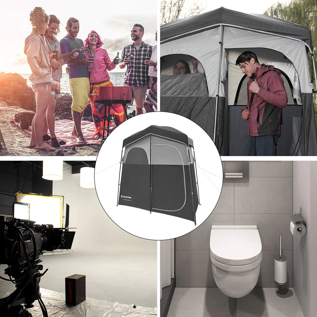 【KingCamp｜キングキャンプ】着替えテント 簡易シャワールーム トイレ更衣室 2人用ポータブルシャワー付き（ブラック／ミディアムグレー）
