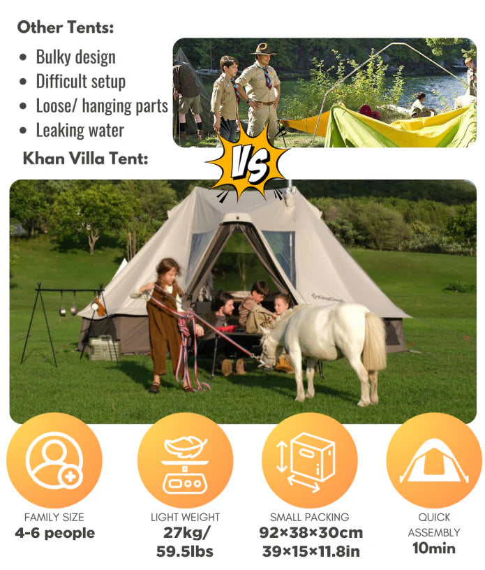 【KingCamp｜キングキャンプ】Khan Villa Tent｜グレー｜8人用 コットン グランピングテント（4シーズン対応）
