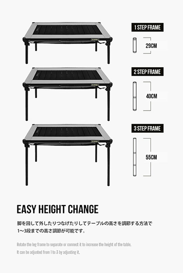 KZM フィールドトップテーブルSTS ステンレス304 ピクニックテーブル 3段階高さ調節 耐熱 軽量 カズミ アウトドア KZM OUTDOOR