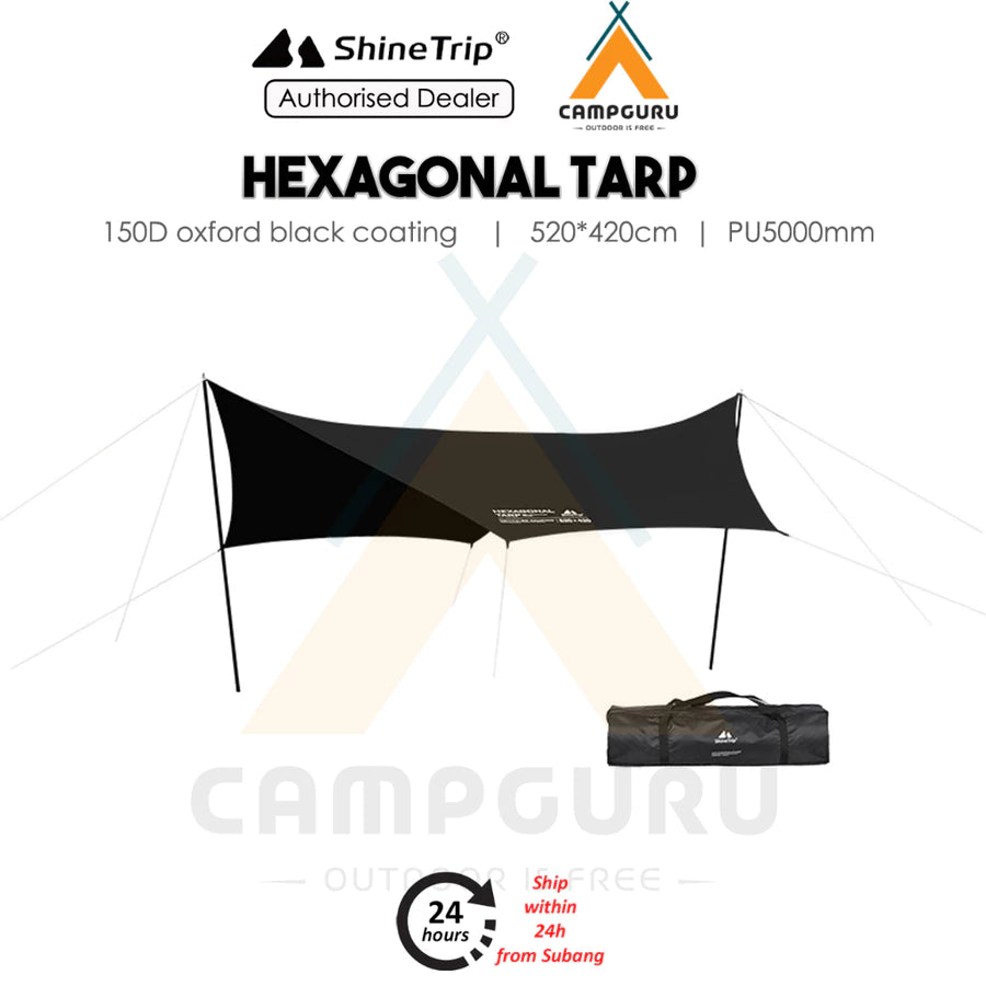 SHINE TRIP Outdoors（シャイン・トリップ／山趣）Hexagonal Vinyl Skylight 六角黒膠天幕（Gold／Black）