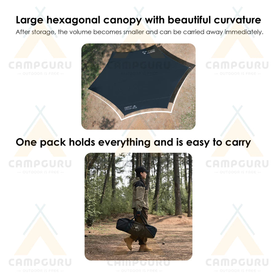 SHINE TRIP Outdoors（シャイン・トリップ／山趣）Hexagonal Vinyl Skylight 六角黒膠天幕（Gold／Black）