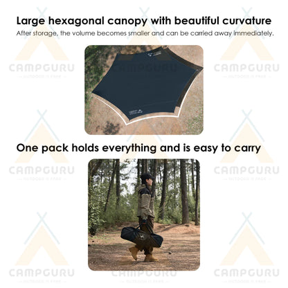 SHINE TRIP Outdoors（シャイン・トリップ／山趣）Hexagonal Vinyl Skylight 六角黒膠天幕（Gold／Black）