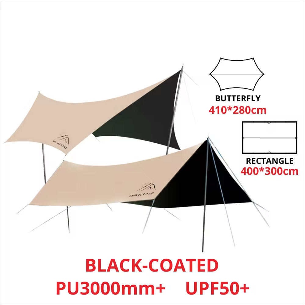 SHINECRAVE サンシェルタータープ 400*300*240 長方形タイプ バタフライタイプ PU3000mm 耐水性 UPF50 キャノピー