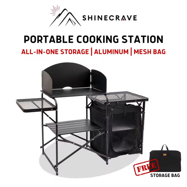 SHINECRAVE ポータブルクックステーション 簡単セットアップ アルミニウム 収納バッグ付き アウトドアダイニング ストーブテーブル