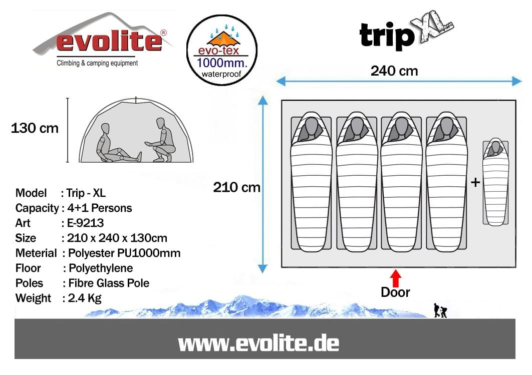 Evolite（エボライト）Trip XL Mono Dome 4+1 Person Tent（トリップ XL モノドーム 4＋1人用テント）3シーズン ドームテント E-9213