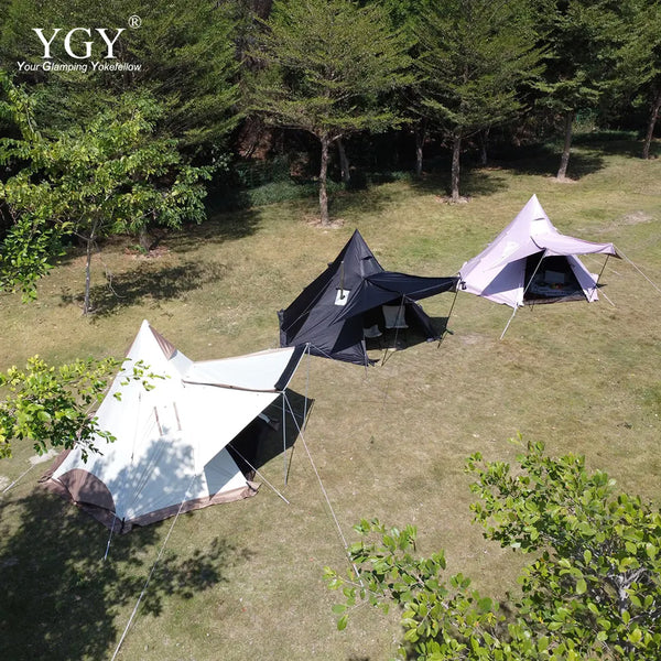 YGY ホットテント ストーブジャック付き 4人用 ティピーテント ブラックPUコーティング5000mm 150Dオックスフォード ピラミッドテント