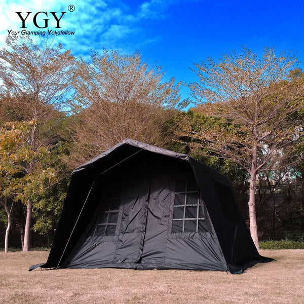 YGY ハットテント 4-6人用 ロッジ型テント ブラックPuコーティング/シルバーコーティング オックスフォード生地 2層キャビンテント