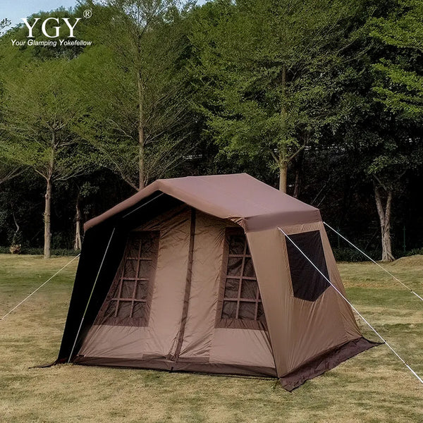 YGY ハットテント 4-6人用 ロッジ型テント ブラックPuコーティング/シルバーコーティング オックスフォード生地 2層キャビンテント