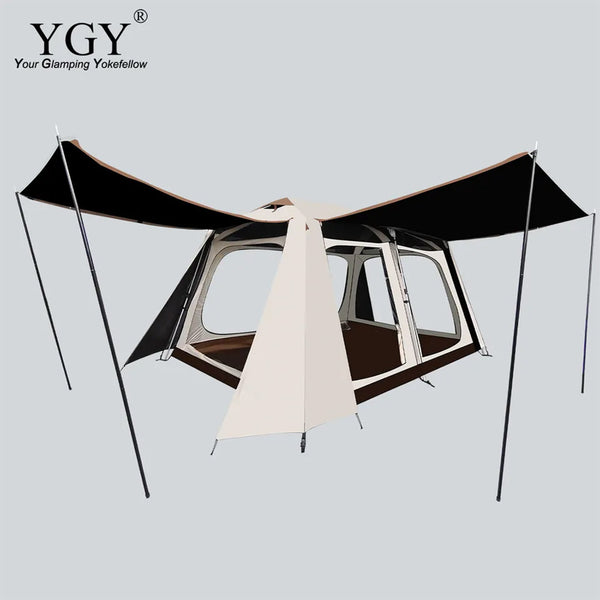 YGY インスタントキャビンテント 4-6人用 6メッシュドア2ルーム ファミリーテント 簡単セットアップ 防水防風 ダブルウォール