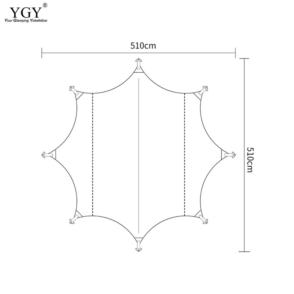 YGY 超軽量キャンプタープ オクタタープ 210Dブラック断熱オックスフォード生地 5000mm W/R UPF80+  8-10人用 510-510cm