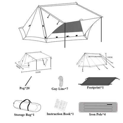 期間限定50%offセール ! YGY Bushcraft TCテント パップテント シェルターテント キャンプシェルター サバイバルテント キャノピー付き 1人用