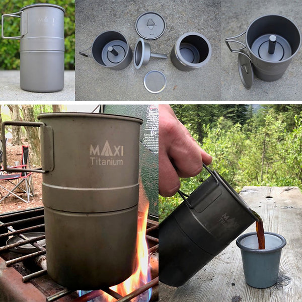 マキシ エスプレッソ コーヒーメーカー 400ml グレード1チタン トレイル アウトドア キャンプ Maxi Espresso Coffee Maker 400ml MX-ECM400