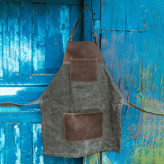 ビーバークラフト ブラウンキャンバス レザーホイットリング付き エプロン 本革 Beaver Craft Brown canvas with Leather Whittling Apron