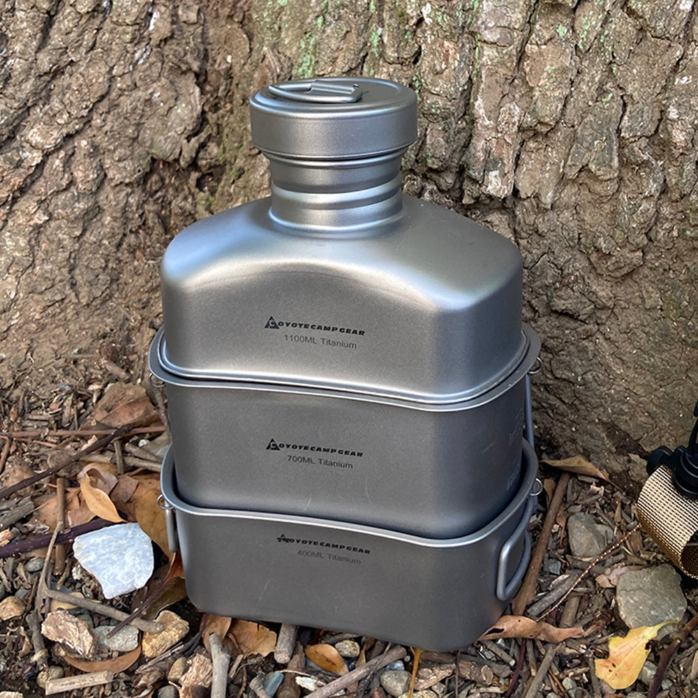 コヨーテキャンプギア チタニウム ミリタリー キャンティーン ボトル クッカーセット 1100ml 750ml 400ml COYOTE CAMP GEAR TITANIUM CANTEEN MESS MILITARY COOKER SET