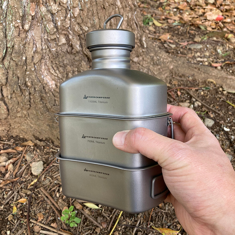 コヨーテキャンプギア チタニウム ミリタリー キャンティーン ボトル クッカーセット 1100ml 750ml 400ml COYOTE CAMP GEAR TITANIUM CANTEEN MESS MILITARY COOKER SET