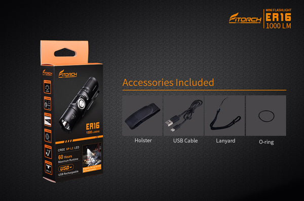 Fitorch ER16 Mini rechargeable side switch LED flashlight フィトーチ ミニLEDフラッシュライト 充電式 LED懐中電灯 1000ルーメン