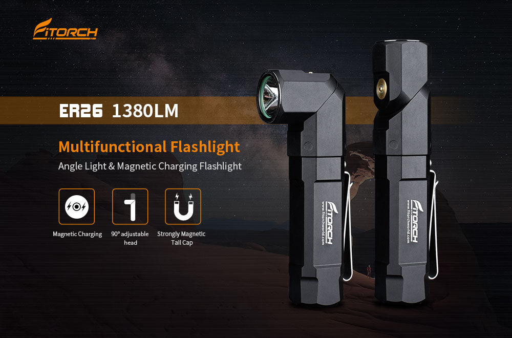 Fitorch ER26 HEAD ADJUSTABLE FLASHLIGHT MAGNETIC CHARGING RECHARGEABLE FLASHLIGHT フィトーチ LEDフラッシュライト ヘッド調整可能 マグネット式充電 1380ルーメン